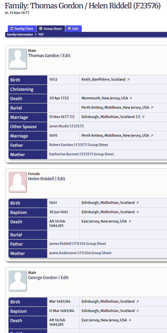 Family search group sheet output screenshot