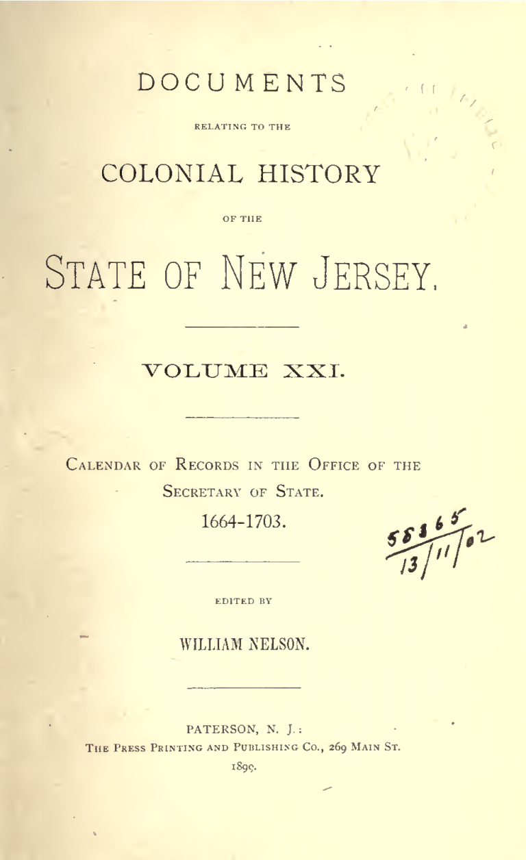 Nelson Calendar of Records 1664-1703 title page