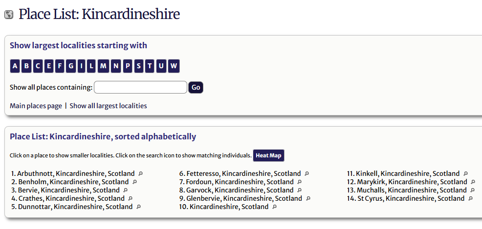 Place List Kincardineshire