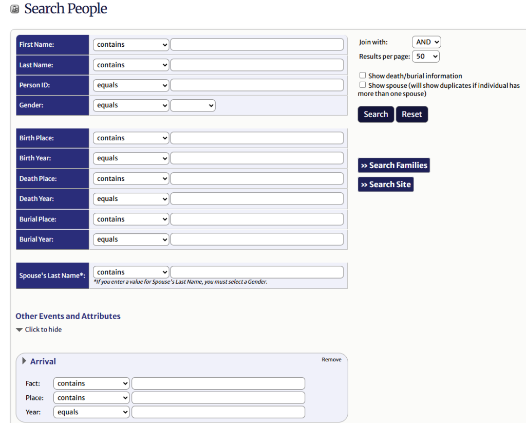 Main search form screenshot