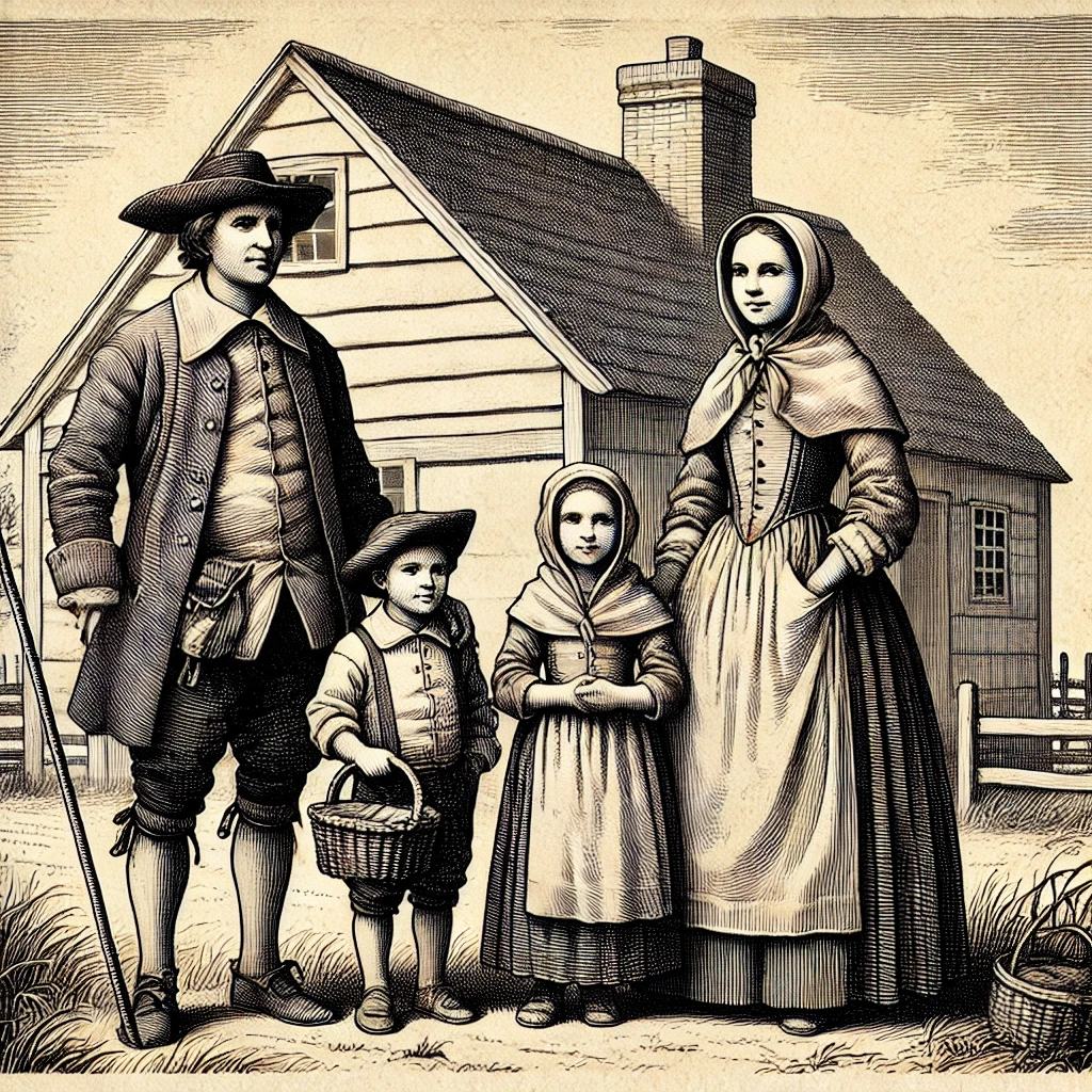 Emigrant family mock-up engraving