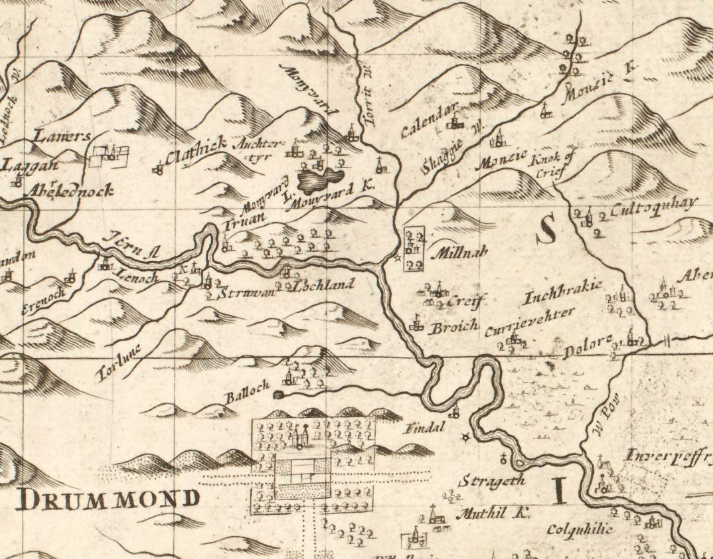 Extract from The Mapp of Straithern, Stormount, and Cars of Gourie, with the Rivers Tay and Jern by John Adair, 1720
