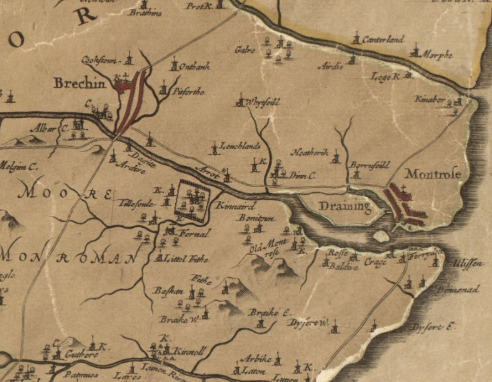 Montrose on 1678 map by Robert Edward